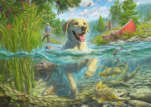 Puslespill Yellow Labrador goes fishing 1000 brikker, Schmidt