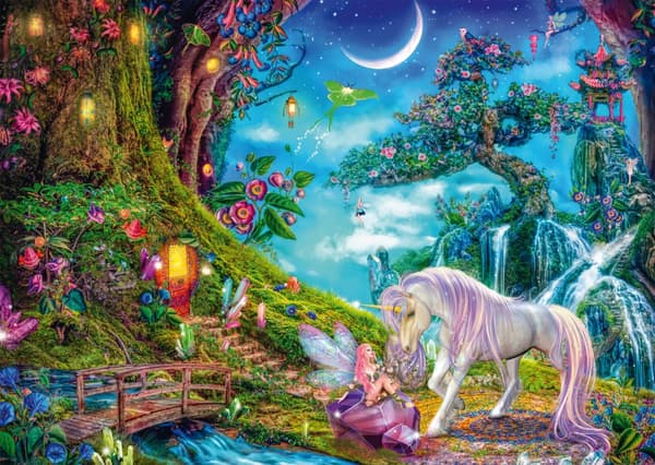 Pussel Unicorn and elf among the tall timbers 1000 bitar, Schmidt