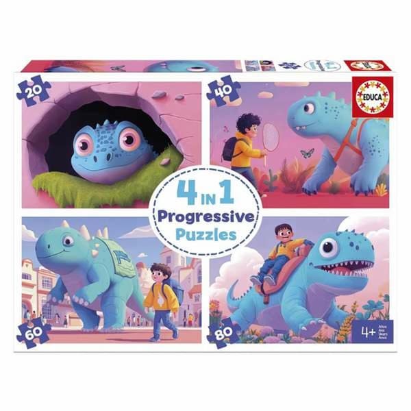 Sæt med 4 Puslespil Educa Friendly Dinosaurs