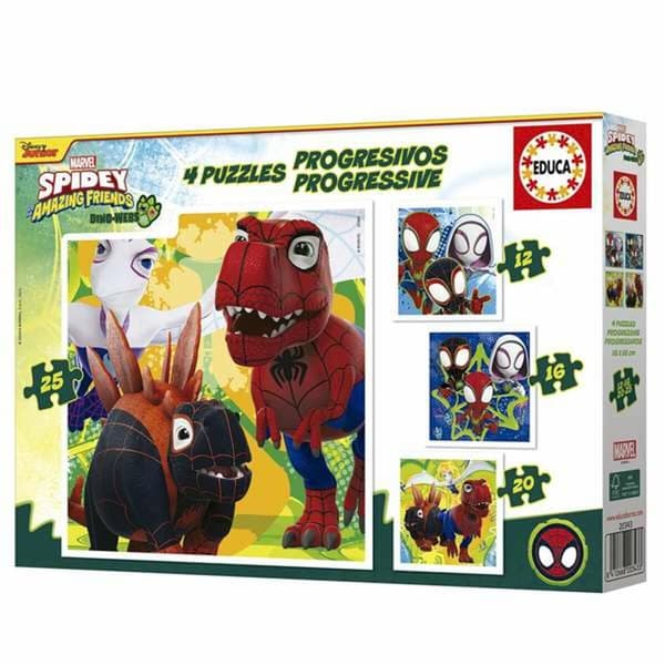 Sæt med 4 Puslespil Educa Dino Spidey (4 enheder)
