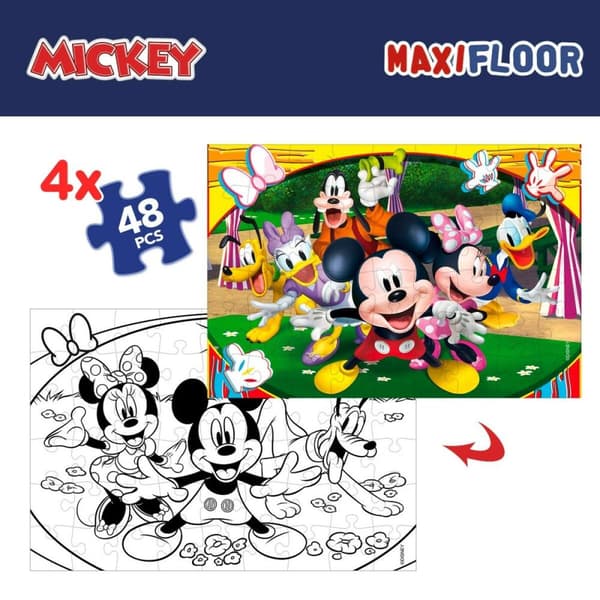Sæt med 4 Puslespil Mickey Mouse 35 x 1,5 x 25 cm 48 Dele (6 enheder)