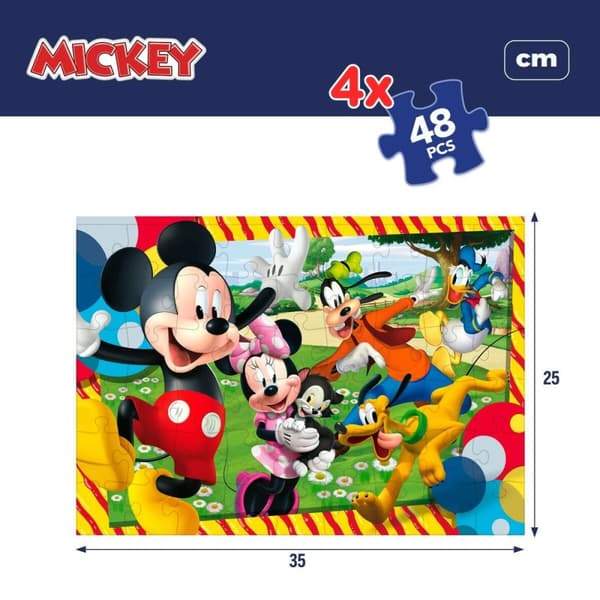 Sæt med 4 Puslespil Mickey Mouse 35 x 1,5 x 25 cm 48 Dele (6 enheder)