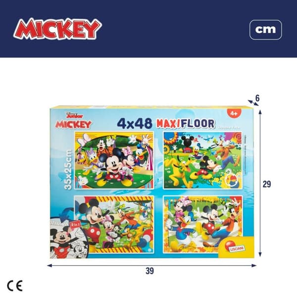 Sæt med 4 Puslespil Mickey Mouse 35 x 1,5 x 25 cm 48 Dele (6 enheder)