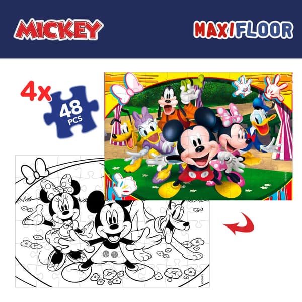 Sæt med 4 Puslespil Mickey Mouse 35 x 1,5 x 25 cm 48 Dele (6 enheder)