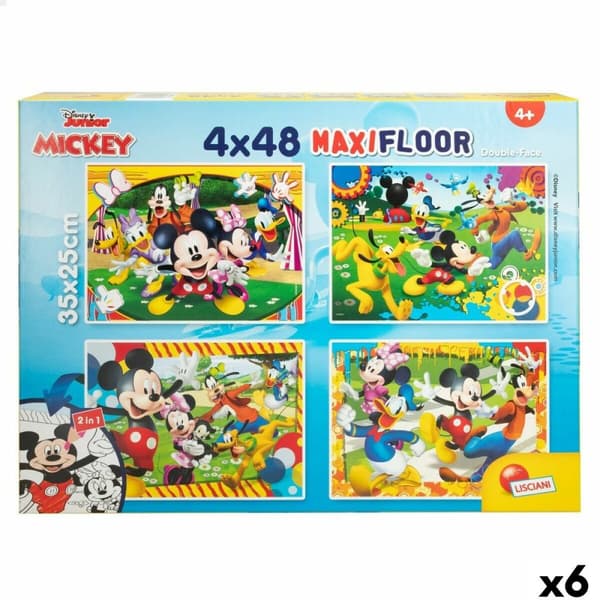 Sæt med 4 Puslespil Mickey Mouse 35 x 1,5 x 25 cm 48 Dele (6 enheder)