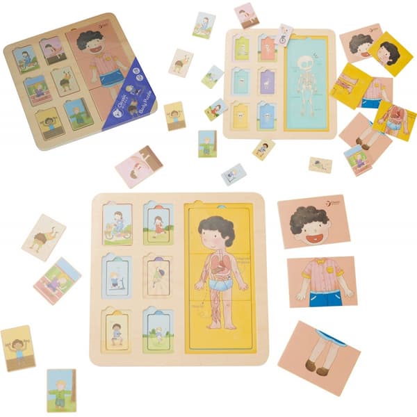 CLASSIC WORLD Pedagogiskt Brädspel – Människokroppen Pusselblock för Barn, Montessori, 19 delar