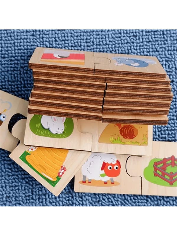 OBOSOE Montessori trä pussel för barn, barn trä pussel låda djur hitta mat matchande bräda pussel barn pussel leksaker