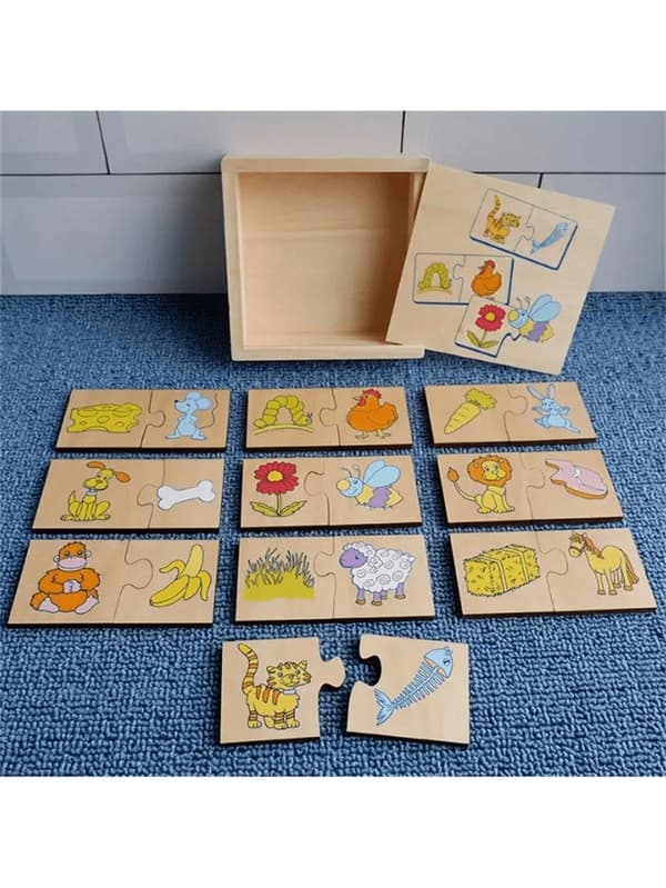 OBOSOE Montessori trä pussel för barn, barn trä pussel låda djur hitta mat matchande bräda pussel barn pussel leksaker
