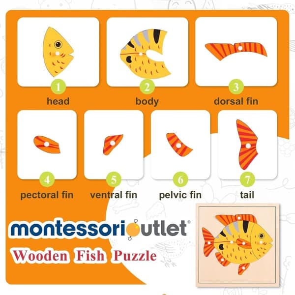 OBOSOE Montessori puinen kalapalapeli napeilla taaperoille, opettavainen lelu lapsille, mukava motoristen taitojen kehittäminen, oppimislelu