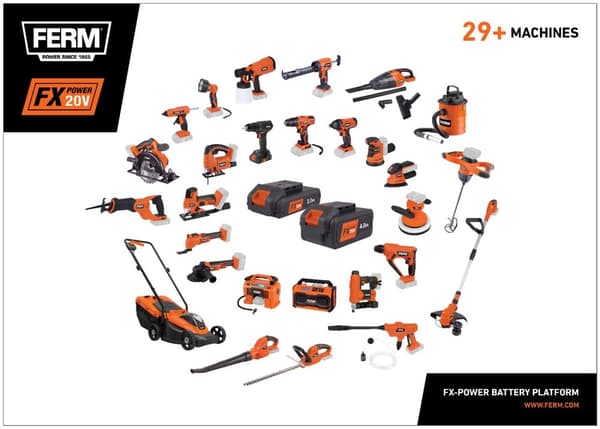 FERM JSM1037 - Akku Stiksav - 20V - AX Power - Barrelgrip - 4 pendulindstillinger - Støvsugeradapter - Hurtigskiftesystem- 2 klinger - Solo - Ex. Akku