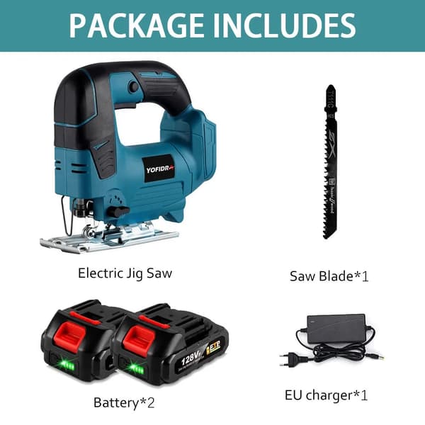 21V Sladdlös Elektrisk Sticksåg, Justerbar Skärvinkel, Hög RPM Prestanda,2 Batteri EU Kontakt
