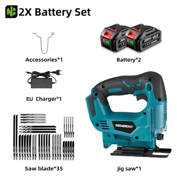 Elektrisk sticksåg, 3000 RPM hastighet, 65 mm skärdjup,2 Batteri EU Kontakt