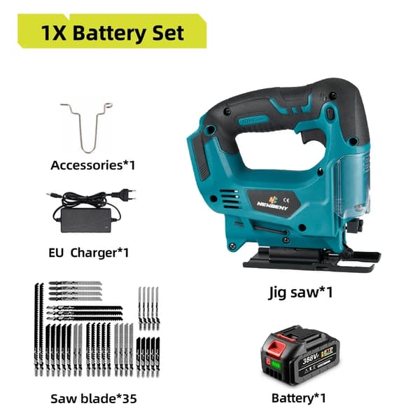 Elektrisk trådløs stiksav, 4-hastighedsjustering, 15000mAh batteri,1 batteri EU-stik