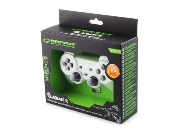 Esperanza GLADIATOR - Spelkontroll - trådlös - 2.4 GHz - vit - för PC, Sony PlayStation 3