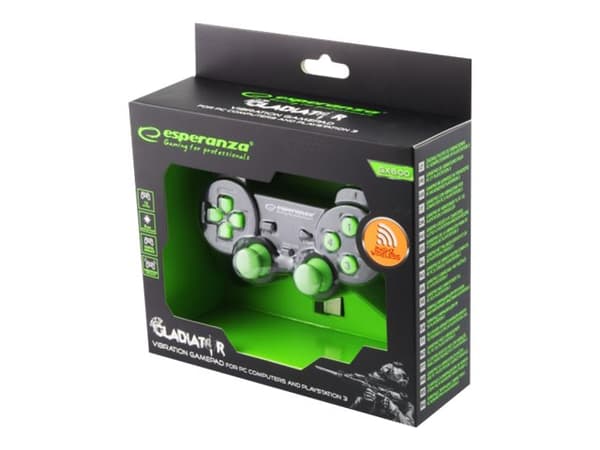 Esperanza GLADIATOR - Håndkonsoll - trådløs - 2.4 GHz - svart/grønn - for PC, Sony PlayStation 3