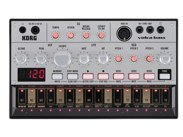 Korg Volca Bass, Analog synthesizer, Silver, Plast, Batteri, ?DC, AA, 10 h