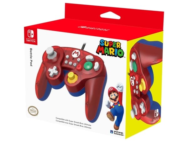 Hori Battle Pad (Mario), Gamepad, Nintendo Switch, D-pute, Koblet med ledninger (ikke trådløs), USB, Blå, Rød, Translucent