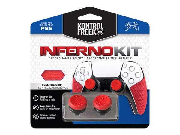 KontrolFreek Performance Inferno Kit - Gamepadin kiinnityskärjet ja kahvat - musta ja punainen - Sony DualSense; DualShock 2, 3, 4, 4, 4 v2:lle