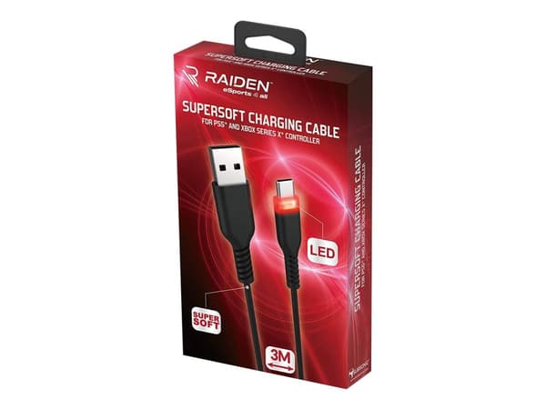 Raiden - USB-kabel - USB (hann) til 24 pin USB-C (hann) red LED backlight - 3 m - for Sony DualSense