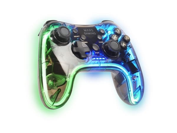 Mars Gaming MGP-24, Gamepad, Android, MAC, PC, PlayStation 4, Playstation 3, Xbox 360, D-pute, Turboknapp, Rød/grønn/blå, Trådløs, RF