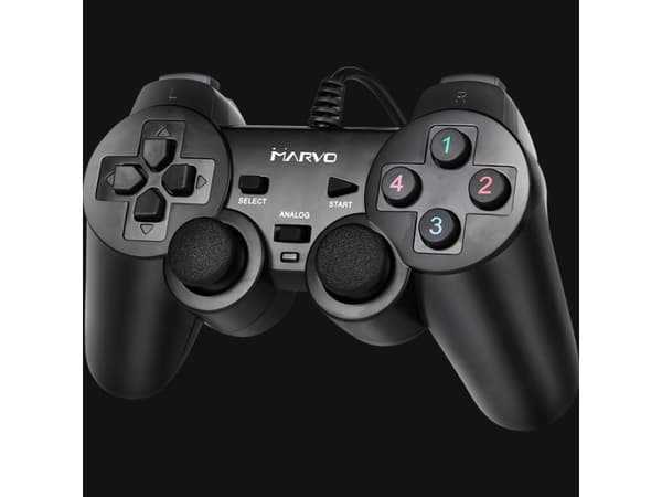Marvo GT-006, Pad-ohjain, PC, Valikkopainike, Käyttötilapainike, Asetukset-painike, Virtapainike, Turbopainike, Analoginen, Langallinen, USB
