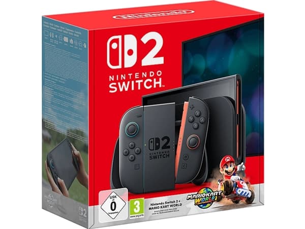 Nintendo Switch 2 + Mario Kart World, Nintendo Switch 2, Svart, Analog / Digital, D-pad, Home-knapp, Menyknapp, Strömknapp, Knappar, LCD