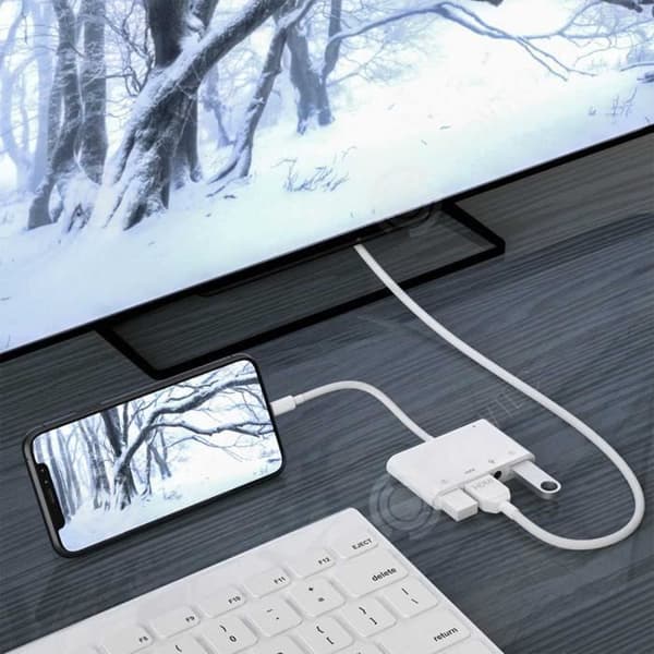 INN® Lämplig för Apple White trådbunden mobiltelefon Enhet med samma skärm iPhone till HDMI Samma kraftledningskortläsare