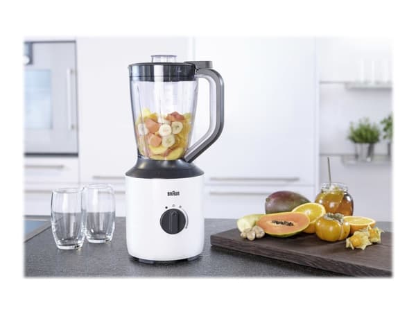 Braun PowerBlend 3, Pöydällä pidettävä tehosekoitin, 1,5 L, Syke-toiminto, 0,85 m, 800 W, Musta, Valkoinen