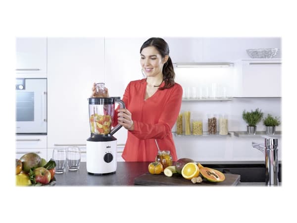 Braun PowerBlend 3, Pöydällä pidettävä tehosekoitin, 1,5 L, Syke-toiminto, 0,85 m, 800 W, Musta, Valkoinen