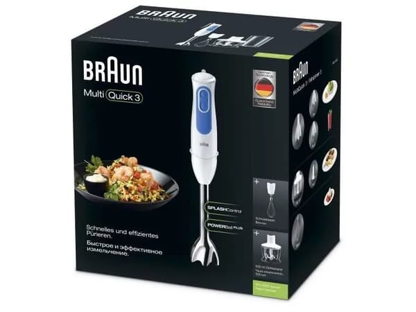Braun MQ3035WH Sauce, Stavmixer, 0,6 l, Pulsfunktion, 700 W, Blå, Vit