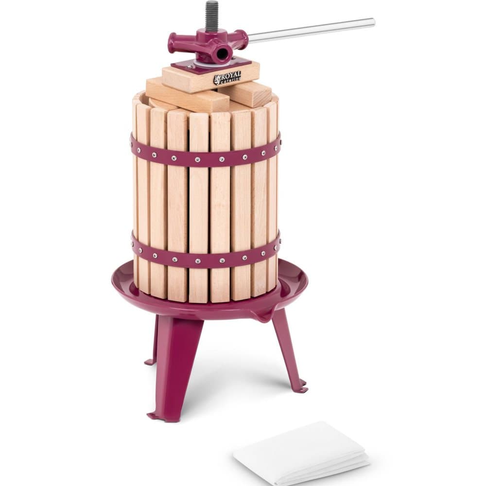 Royal Catering Fruktpress - Manuell - Trä - 6 L - Inkl. träblock, pressplatta och pressduk