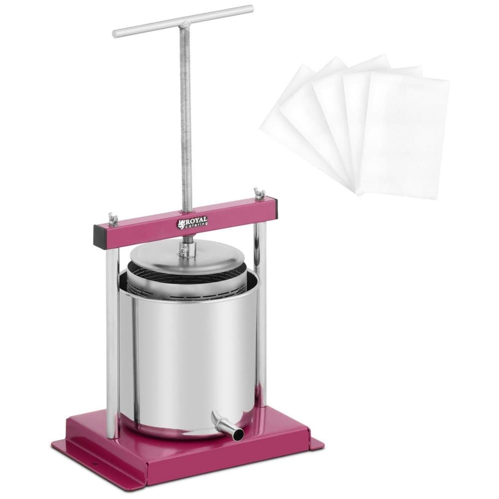 Royal Catering Fruktpress - rostfritt stål/järn - 5 l - inkl. 5 pressdukar - Royal Catering
