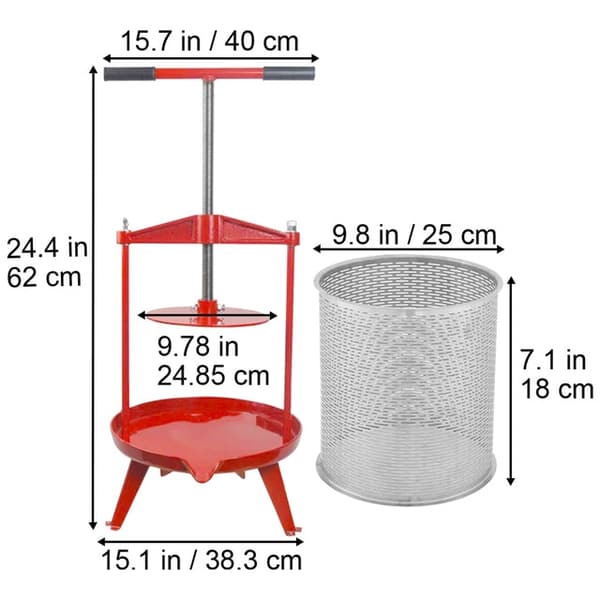 Hedelmäviinipuristin Manuaalinen - Ruostumaton Teräskori, Ergonominen T-Kahva & Nylon Suodatinpussi - Täydellinen Viinin, Hedelmämehujen & Siidereiden