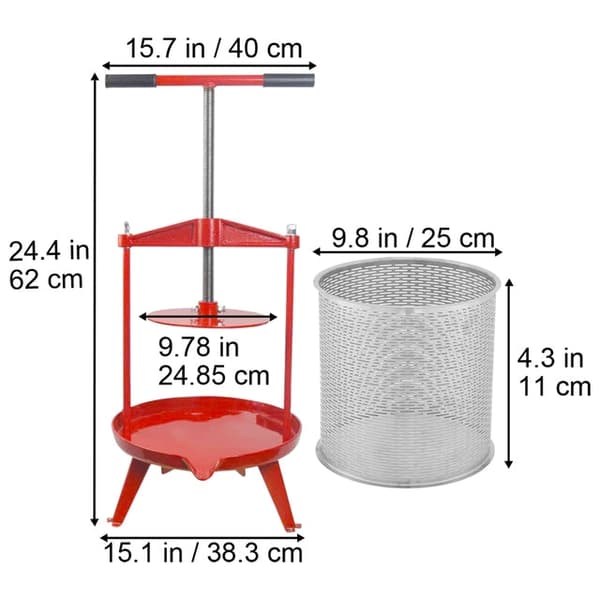 Hedelmäviinipuristin Manuaalinen - Ruostumaton Teräskori, Ergonominen T-Kahva & Nylon Suodatinpussi - Täydellinen Viinin, Hedelmämehujen & Siidereiden