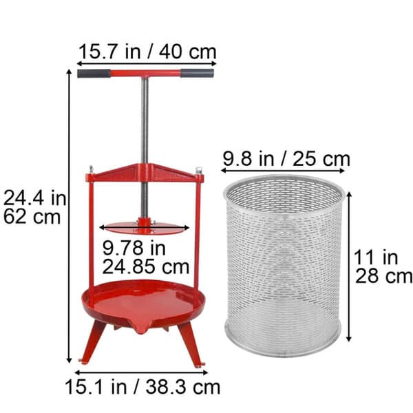 Hedelmäviinipuristin Manuaalinen - Ruostumaton Teräskori, Ergonominen T-Kahva & Nylon Suodatinpussi - Täydellinen Viinin, Hedelmämehujen & Siidereiden