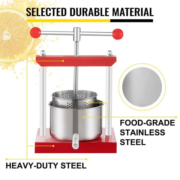 5,5L multifunktionell manuell juicepress i rostfritt stål med bekväma dubbla fat, lätt att använda, lätt att demontera och rengöra