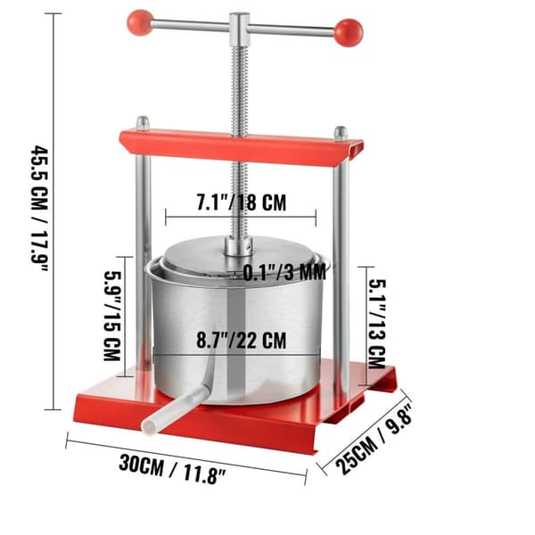 5,5L multifunktionell manuell juicepress i rostfritt stål med bekväma dubbla fat, lätt att använda, lätt att demontera och rengöra