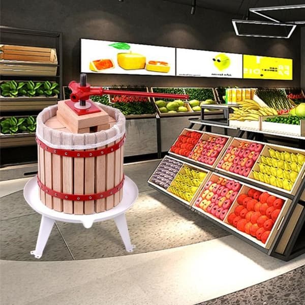 XMTECH Fruktpress, Manuell Citruspress 12 L i Trä, inkl. handduk för vinpressfrukt ek äppelcider