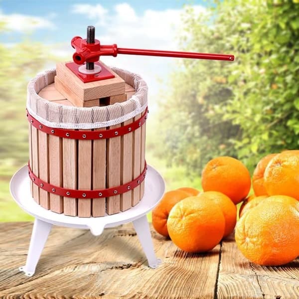 XMTECH Fruktpress, Manuell Citruspress 12 L i Trä, inkl. handduk för vinpressfrukt ek äppelcider