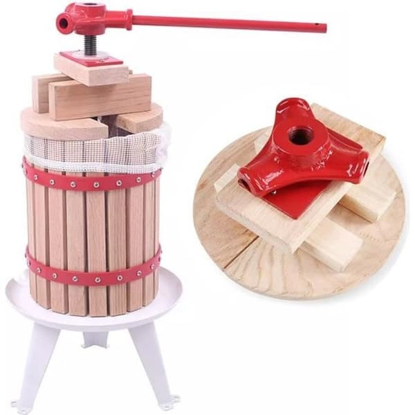 XMTECH Fruktpress, Manuell Citrus 6 L i Trä, inkl. handduk för vinfruktpress ek äppelcider