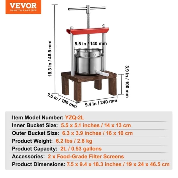 Apelsinpress, rostfritt stål, manuell press, 2L