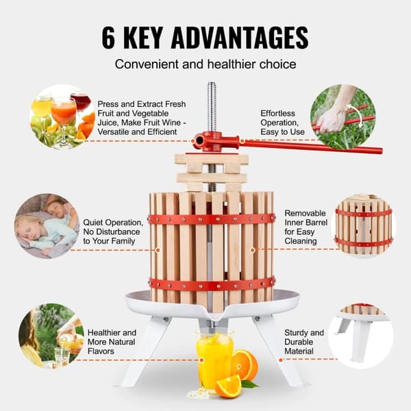 6L multi-purpose fruktvinpress, manuell juicepress med stånghandtag, överlägsen juicekraft, lätt att använda