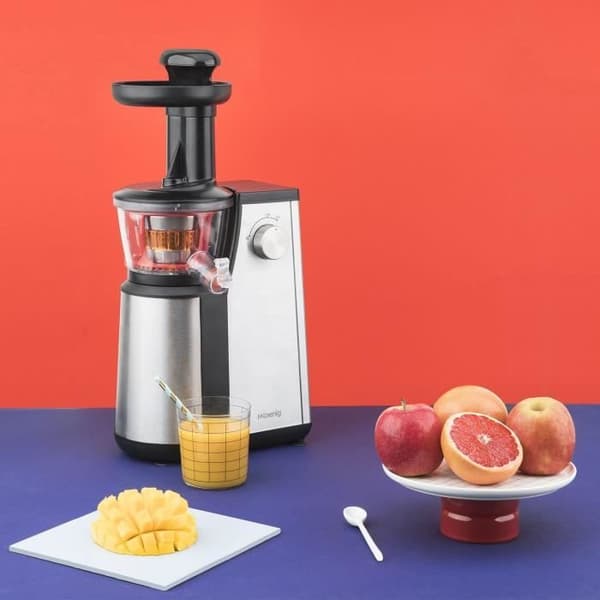 H.KOENIG GSX12 vertikal juicepress - Rostfritt stål - 400W - Skonsam tryckteknik - Tillbehör ingår