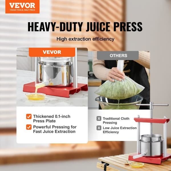 Manuell fruktpress - VEVOR - 6L vinpress i rostfritt stål Bär grönsaksjuicepress