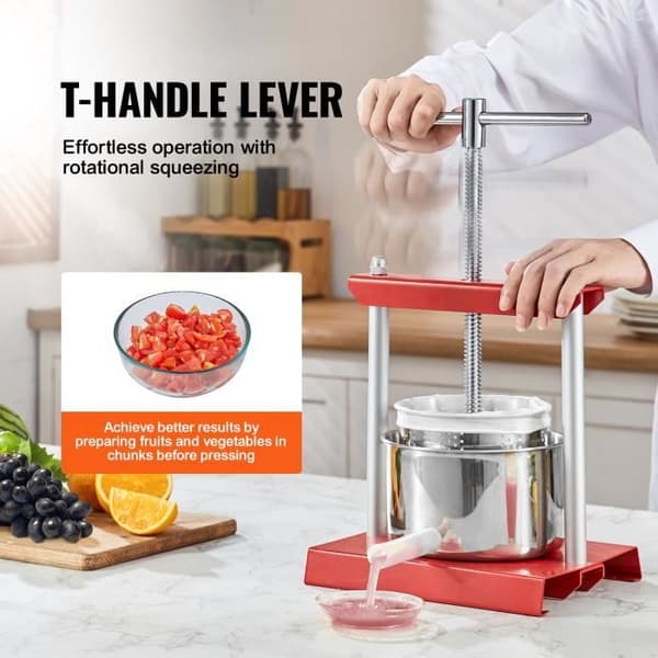 Manuell fruktpress - VEVOR - 6L vinpress i rostfritt stål Bär grönsaksjuicepress