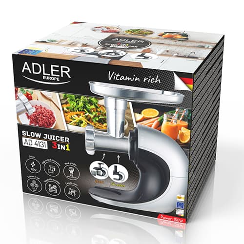 AD 4131 3-i-1 køkkenapparat - Slow Juicer, kødkværn, river