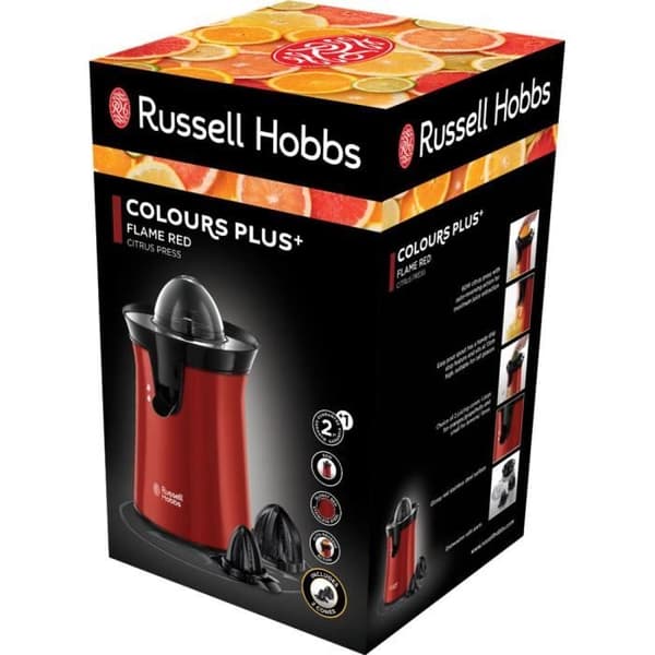 Russell Hobbs 26010-56 elektrisk citrusjuicer, 2-vägsrotation, 2 utbytbara koner - röd