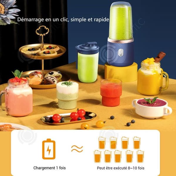 INN Citruspress 400ml 21000tr trådlös citruspress med sportmugg och sågad stålkniv med 6 blad blå