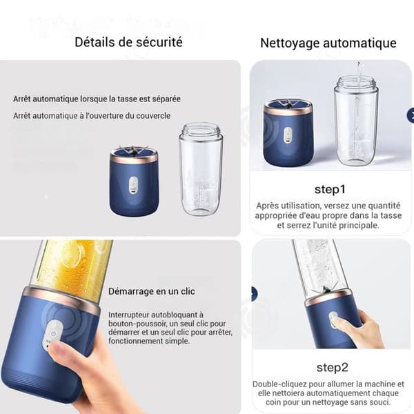 INN Citruspress 400ml 21000tr trådlös citruspress med sportmugg och sågad stålkniv med 6 blad blå