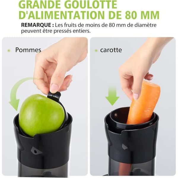 AOBOSI Juice Extractor för Hela Frukter och Grönsaker, Långsam Juicer Kallpress med 80 MM Öppning Omvänd Funktion Motor